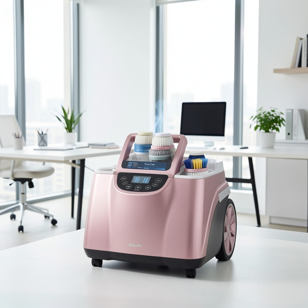 Perie electrică cu rotire Philips ProCare cu capete interschimbabile, culoare roz și argintiu, baie luminoasă în fundal